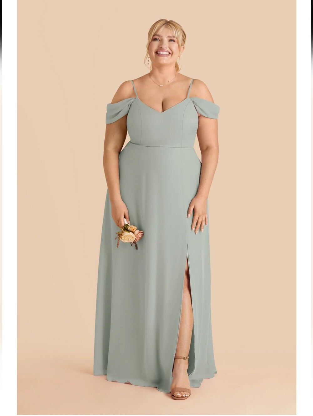 After Six Sage Green One-Shoulder Maxi Dress with Thigh Slit